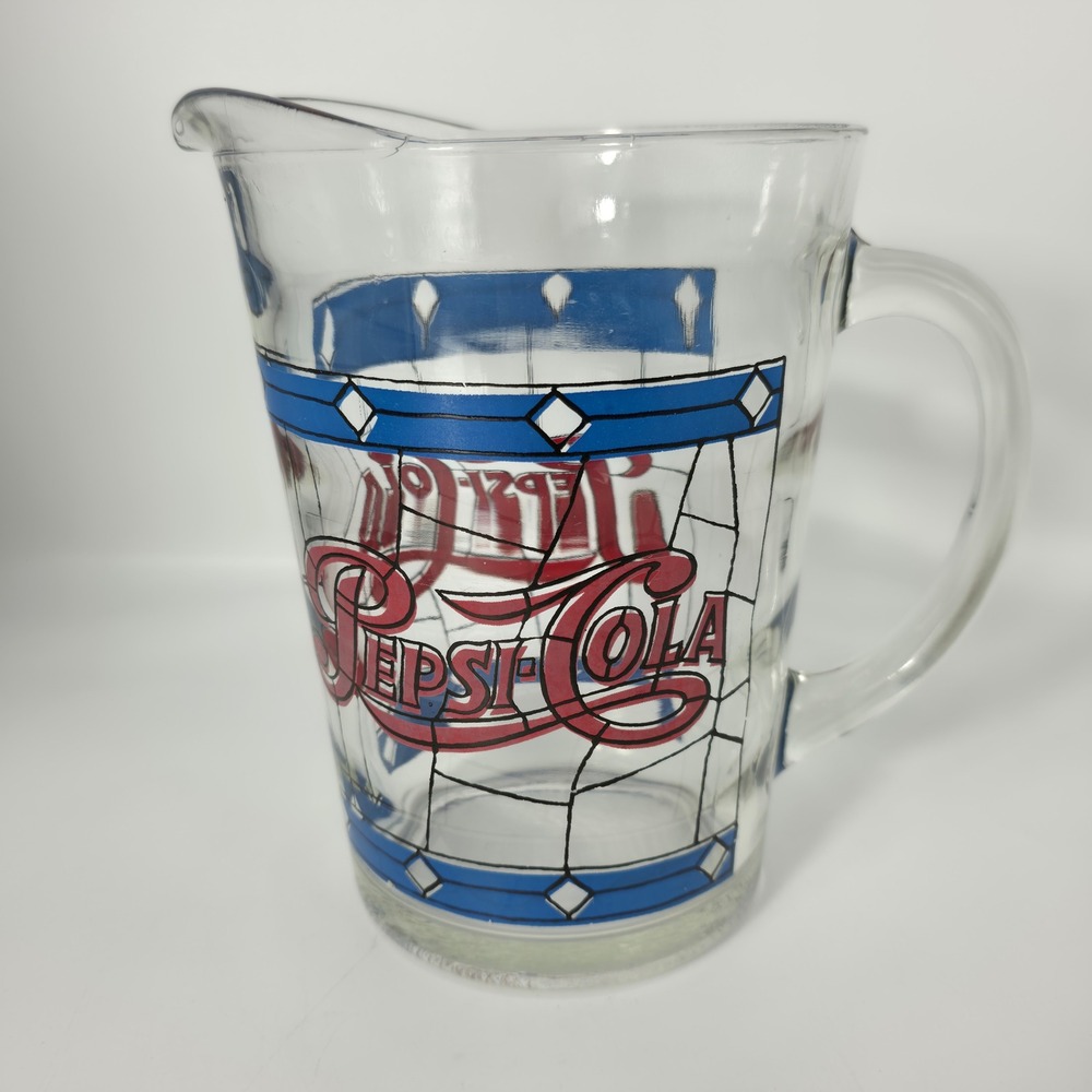 Pepsi Pitcher Unisex OS Clear Excellent Stained Glass Tiffany Style Vintage